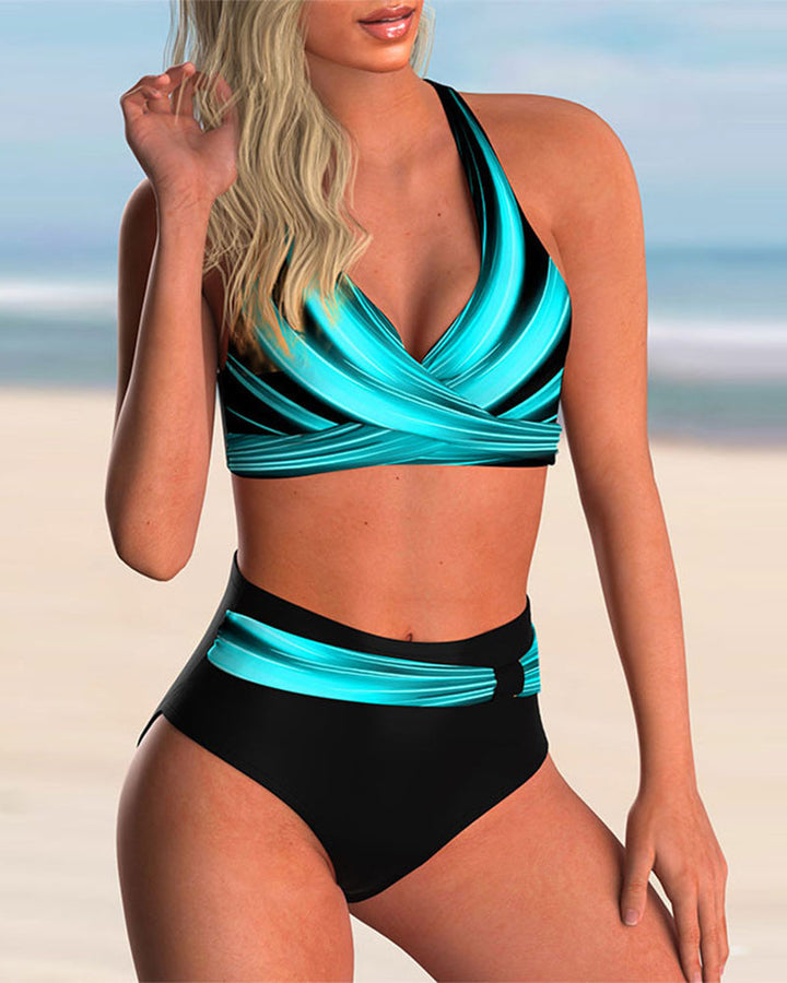 Liliana - Set di Bikini con Scollo Incrociato e Stampa