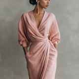 Abito Maxi Rosa Minimalista con Scollo a V