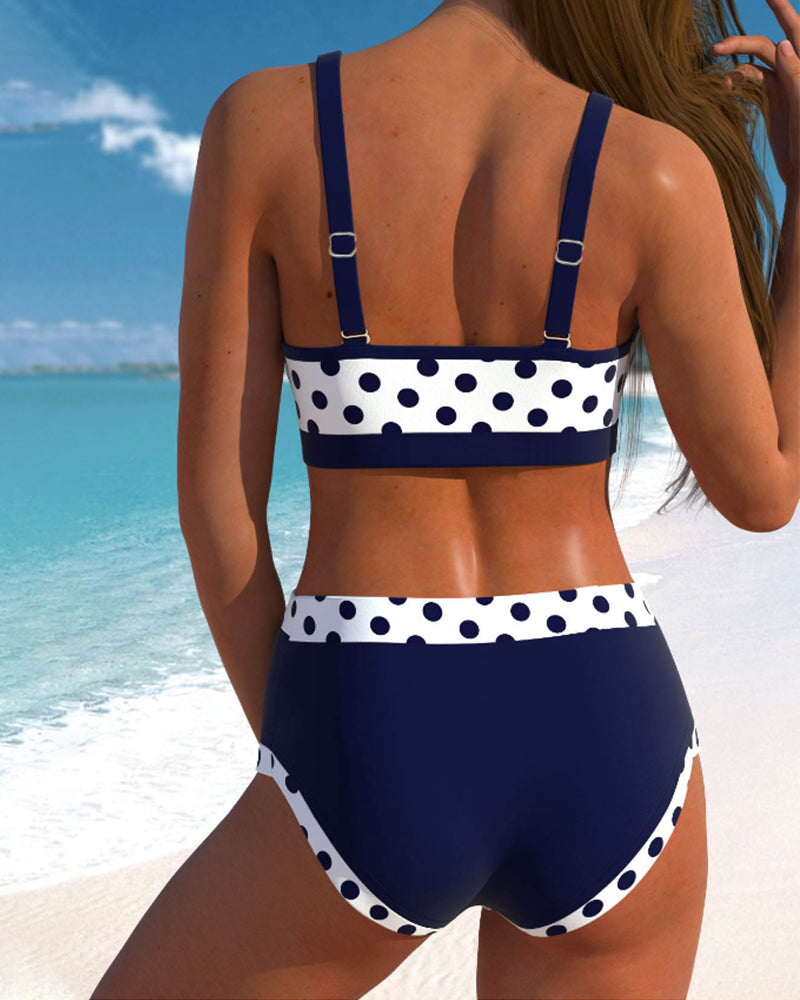 Liesbeth - Bikini a pois a vita alta con design patchwork