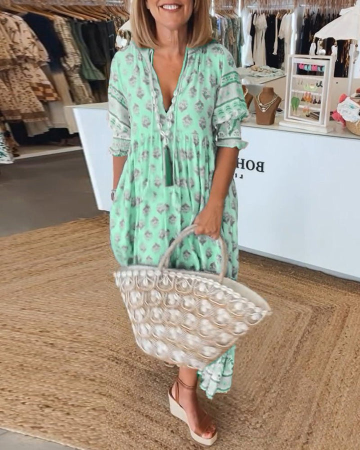 MANA | ABITO MIDI FLOREALE CHIC CON COLLO A V