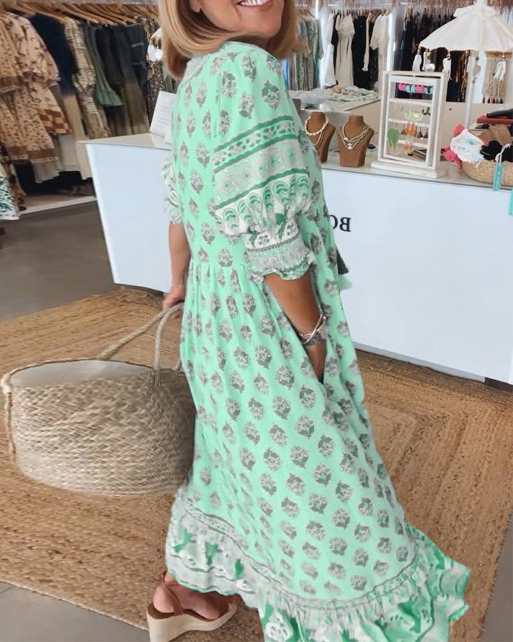 MANA | ABITO MIDI FLOREALE CHIC CON COLLO A V