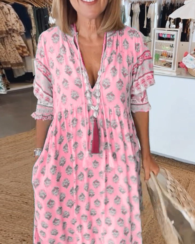 MANA | ABITO MIDI FLOREALE CHIC CON COLLO A V