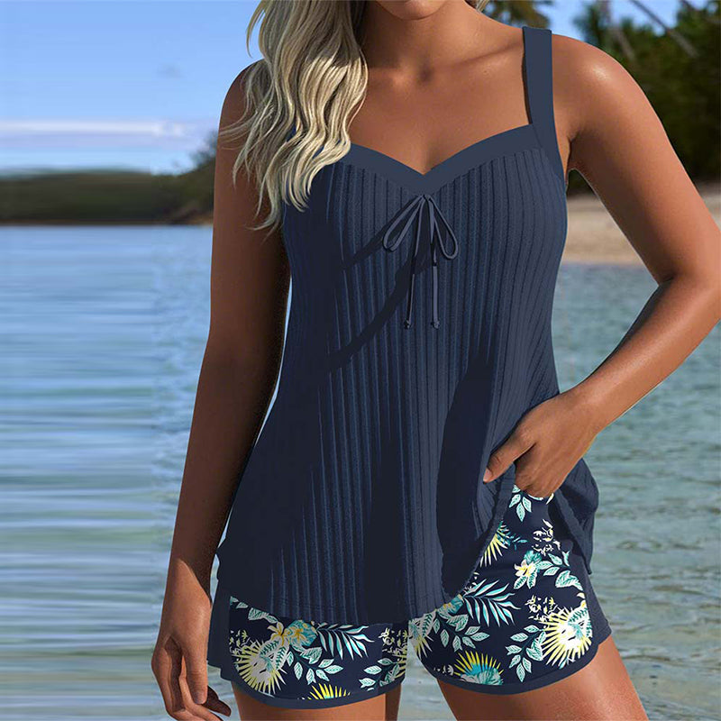 Laluna® | Tankini a Righe con Pantaloni Corti da Spiaggia Due Pezzi
