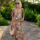 Ashley™ – Abito Midi Fantasia con Scollatura a V