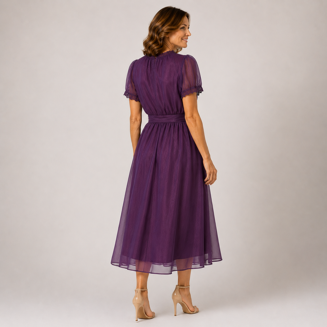 Flavia | Maxi Abito con Scollatura a Goccia e Bordo in Pizzo Chiffon