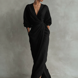 Abito Maxi Rosa Minimalista con Scollo a V