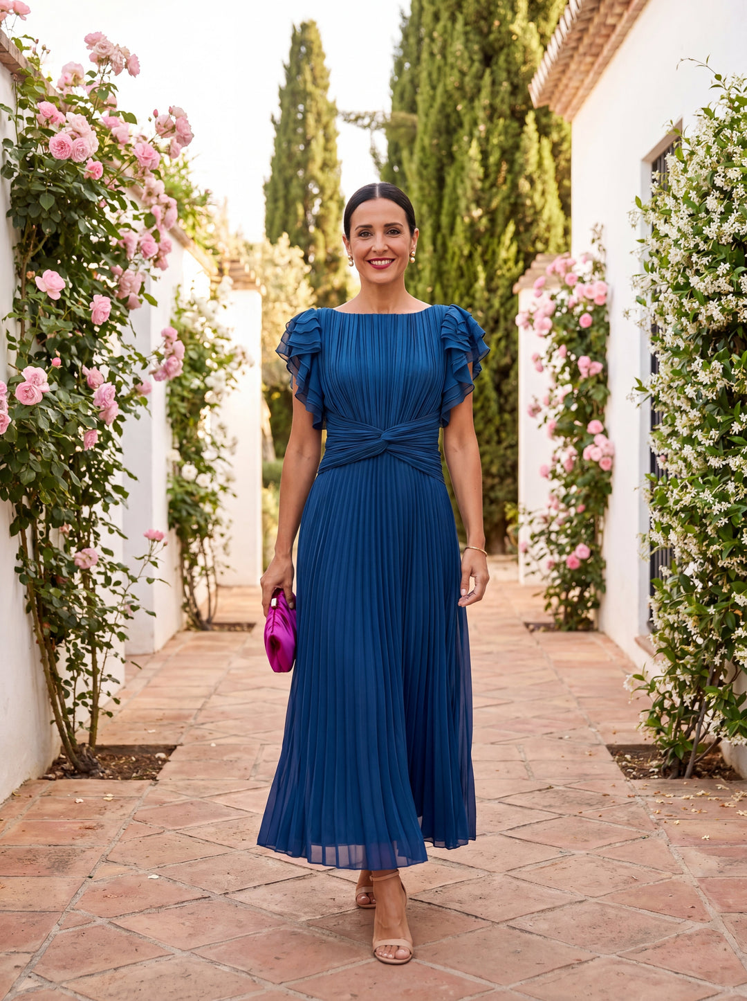 Seraphina | Elegante Maxi Abito Plissè con Vita Annodata
