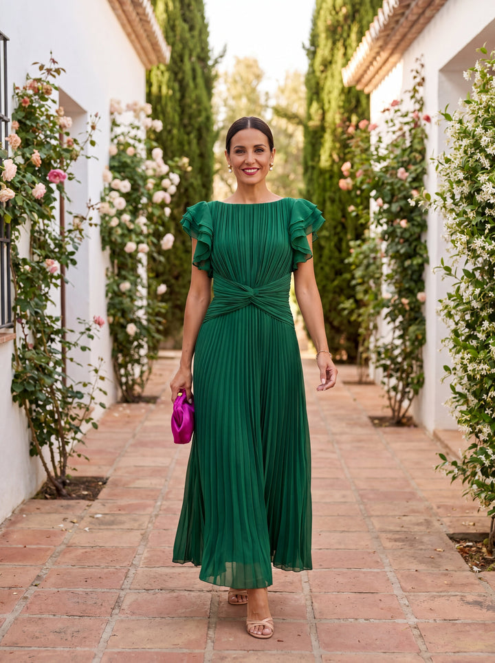 Seraphina | Elegante Maxi Abito Plissè con Vita Annodata
