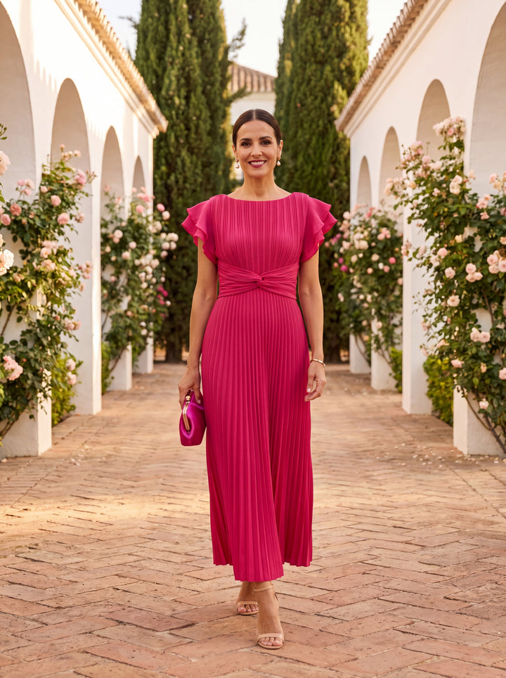 Seraphina | Elegante Maxi Abito Plissè con Vita Annodata