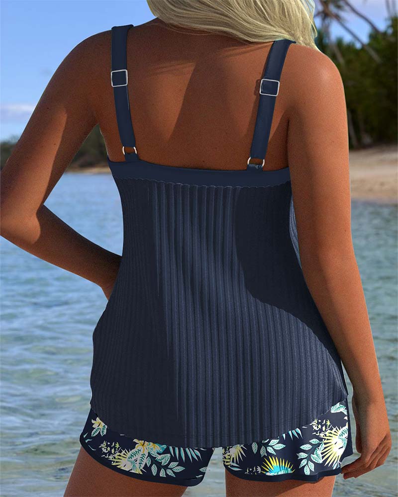 Laluna® | Tankini a Righe con Pantaloni Corti da Spiaggia Due Pezzi
