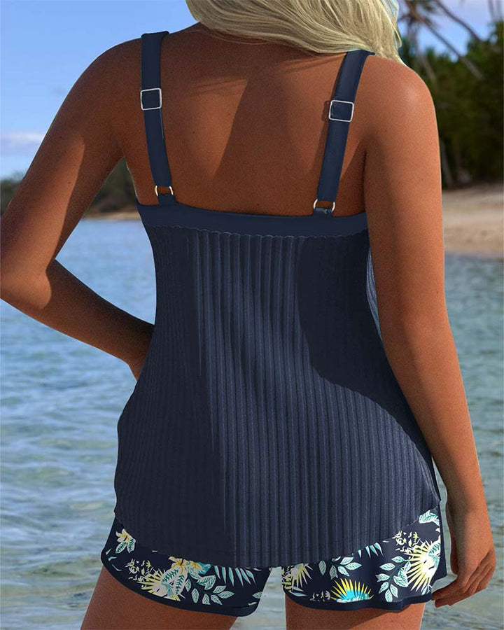 Laluna® | Tankini a Righe con Pantaloni Corti da Spiaggia Due Pezzi
