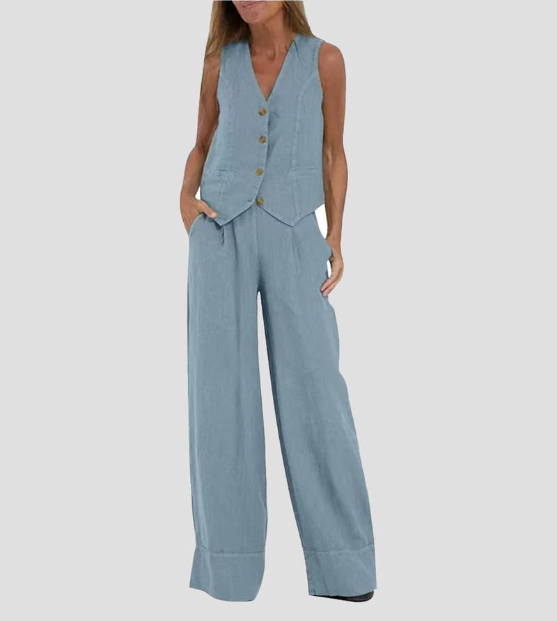 Aira - Completo Gilet Bottonato & Pantalone Largo