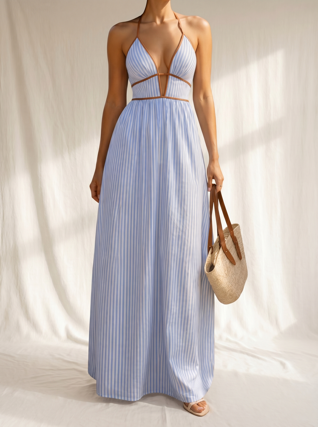 Laurina | Abito Lungo a Righe con Scollatura Cut-out