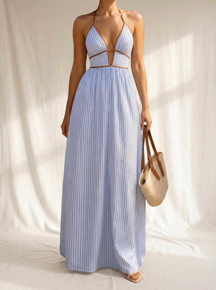 Laurina | Abito Lungo a Righe con Scollatura Cut-out
