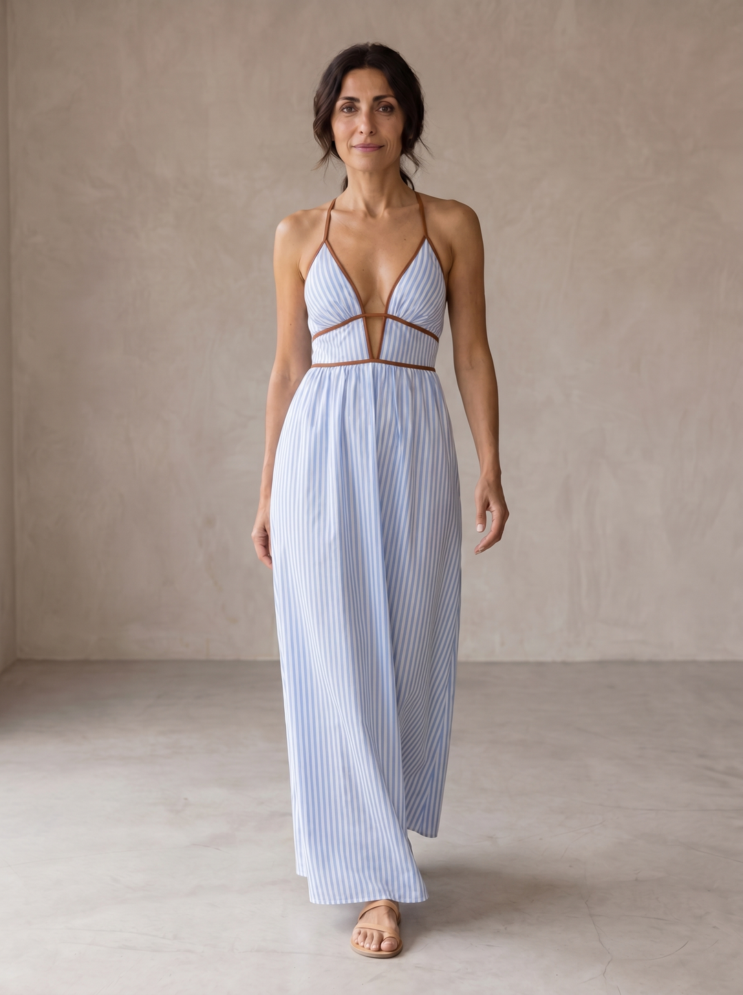 Laurina | Abito Lungo a Righe con Scollatura Cut-out
